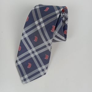 Boston Red Sox Mens Neck Tie MLB Merch 58" Logo Plaid Blue Red
